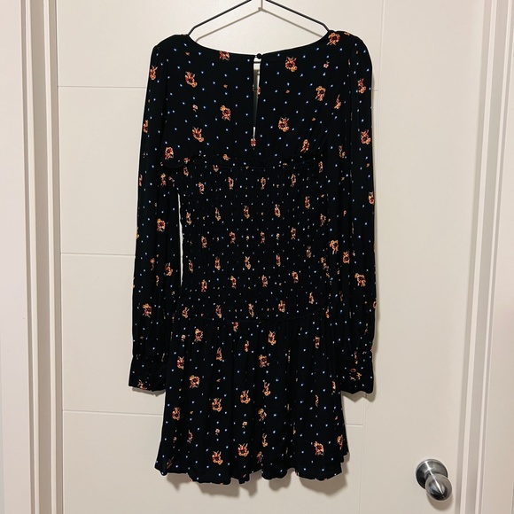 NWT Free People Two Faces Smocked Mini Dress in Black Size XS - Picture 5 of 6